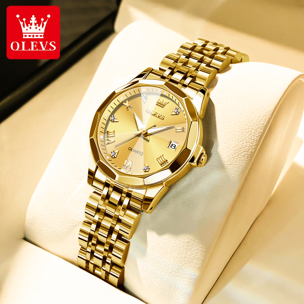 Olevs moda relógio dourado par - Luxury Watch Logo avaliação e preço