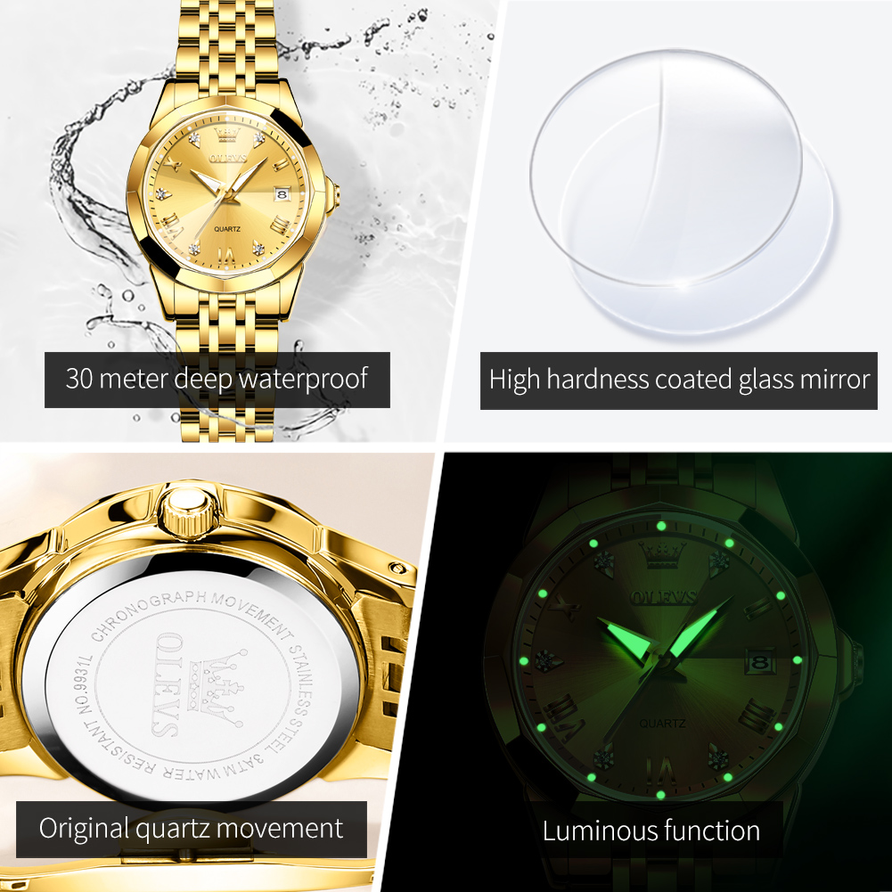 Olevs moda relógio dourado par - Luxury Watch Logo avaliação e preço